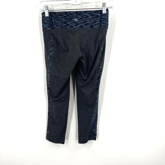 Athleta Gray Leggings Ankle Cropped Heathered Blue Racing Strip Running Women XS - Picture 4 of 10